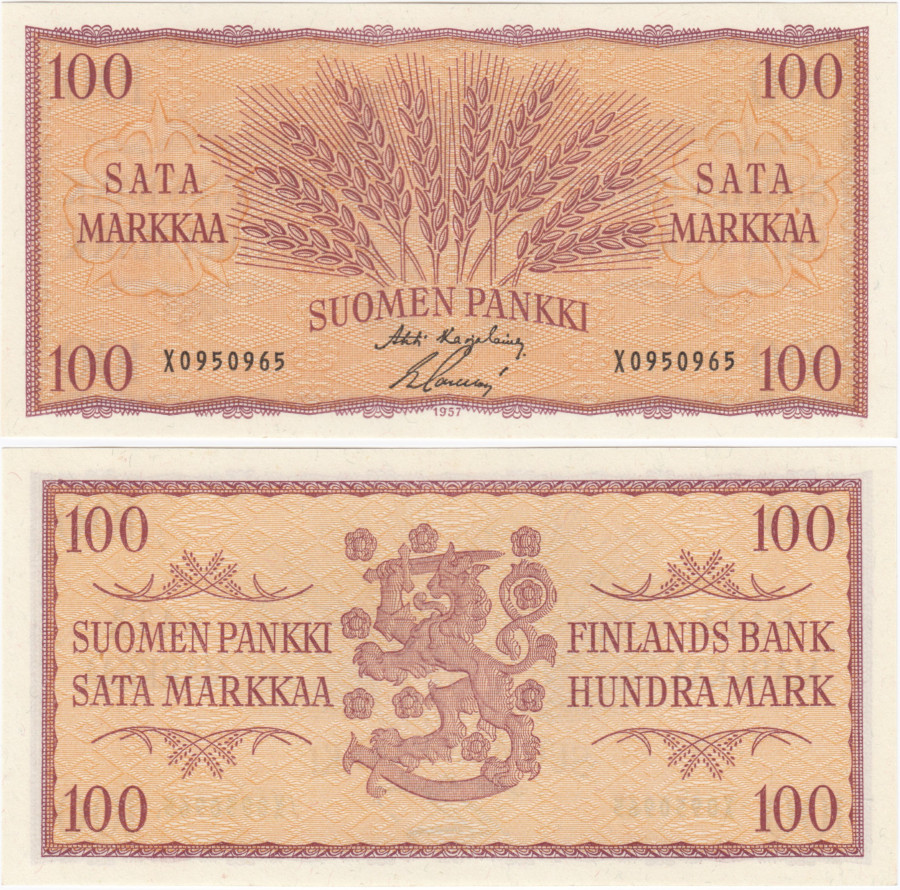 100 Markkaa 1957 X0950965 UNC